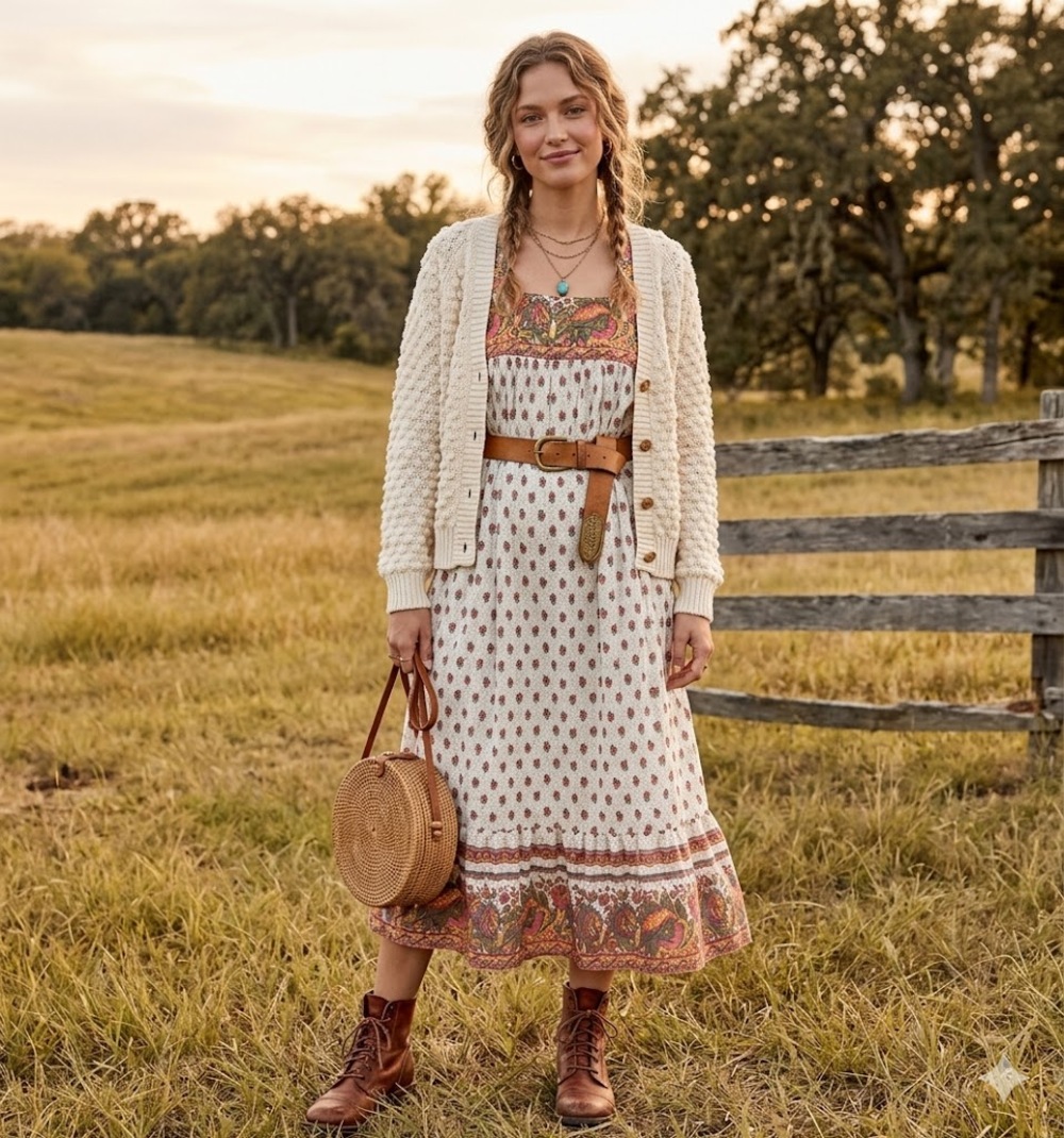 Star of India Floral Boho Prairie Midi Dress Cottagecore French Country Medium